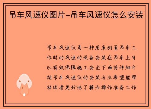吊车风速仪图片-吊车风速仪怎么安装