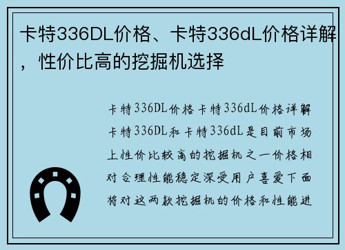 卡特336DL价格、卡特336dL价格详解，性价比高的挖掘机选择